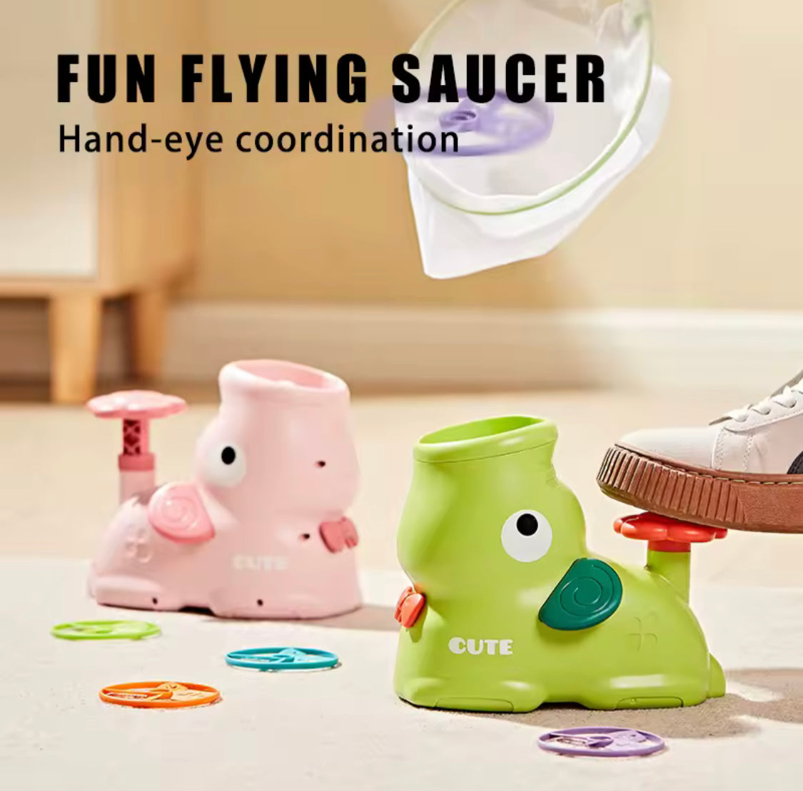 Kids Flying Saucer Launching Toy, Discs Flying Catching Toy, Eye Coordination Flying Disc Game