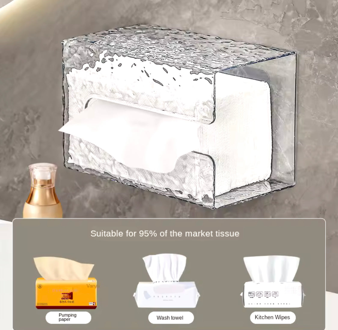 Wall Mounted Transparent Tissue Box, Glacier Pattern Plastic Toilet Paper Case, Napkin Storage Box