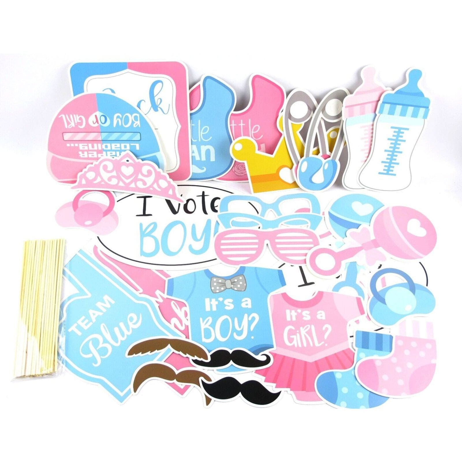 30 Pcs Baby Shower Props, Twins Kids Photo Booth, Welcome Oh Sweet Baby Shower Party Supplies
