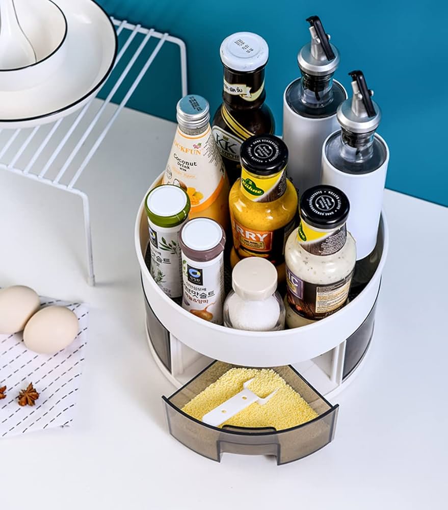 360° Rotating Kitchen Storage Rack, Multifunctional Rotatable Spice Storage Shelf, Seasoning Kitchen Organizer With Base, Rotatable Condiment Rack