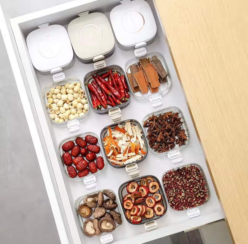 Korean Design Spices Mini Container, Stackable Airtight Spice Containers With Lid, Adjustable Compartments Spices Box