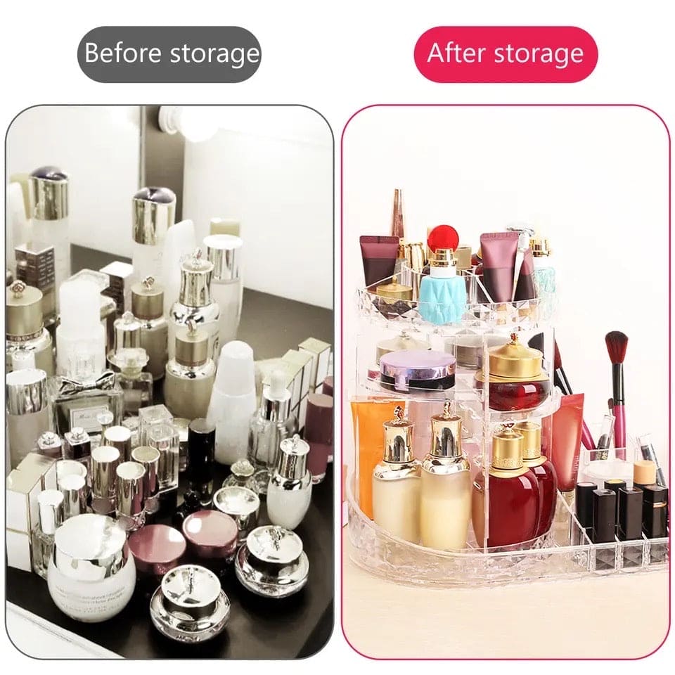 All In One Makeup Organizer, 360 Degree Rotation Makeup Organizer, Crystal Makeup Display Stand, Multifunction Detachable Makeup Beauty Organizer, Adjustable Cosmetic Display Case, Rotatable Transparent Beauty Organizer