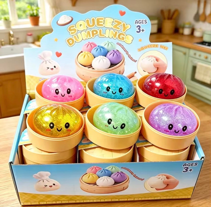 Mini Glitter Dumpling Squishy Ball,       Soft Glitter Squishy Ball for Kids Kawaii Glitter Squishy Stress Ball, Soft Sensory Fidget Toy, Cute Glitter Gel Squishy Toy