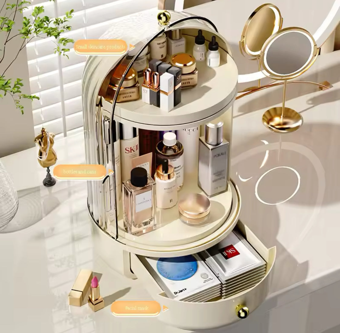 360° Clear Rotating Makeup Organizer, Large Capacity  Storage Display Case, Countertop Cosmetics Storage Vanity Shelf