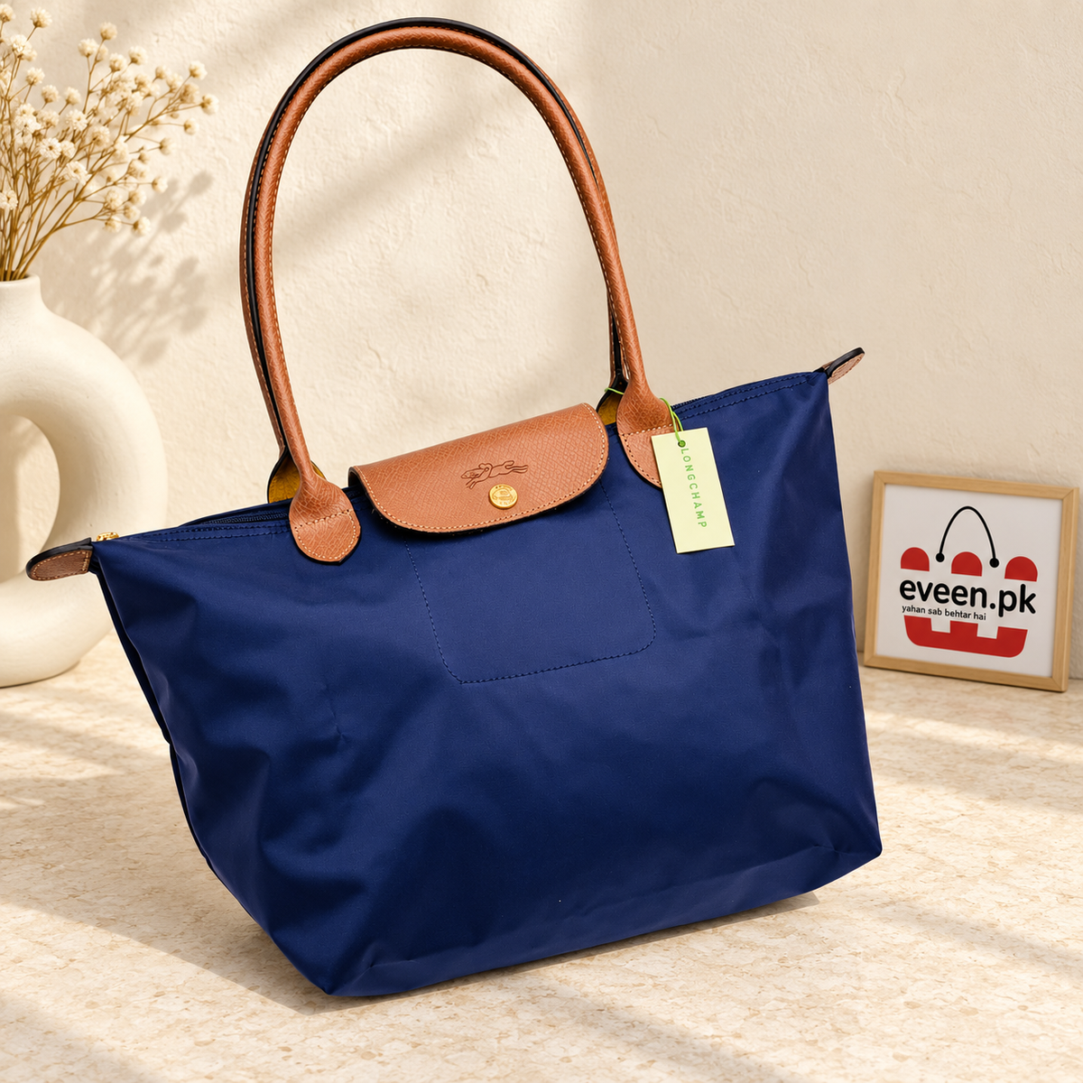 Nylon Tote Bag with Leather Handles, Everyday Shoulder Tote Bag, Large Capacity Tote Bag, Women’s Lightweight Travel Tote Bag