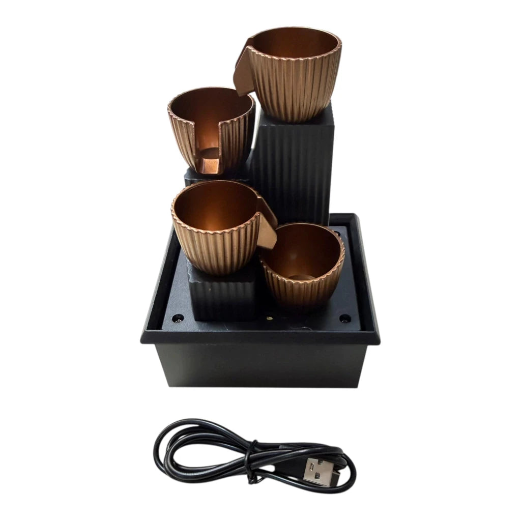 4 Tier Tabletop Decorative Fountain With LED, Electric Water Fountain with Faceted Bowl