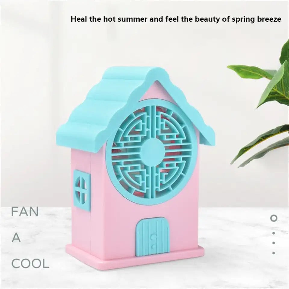 Mini House Fan, 3 Wing Desktop Fan, House Shape Electric Fan, Portable Mute Electric Cooling Fan, Rechargeable Portable Personal Desk Fan