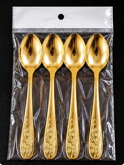 4pcs Elegant Gold Tableware Spoon Set, Stainless Steel Table Spoon, Kitchen Accessories
