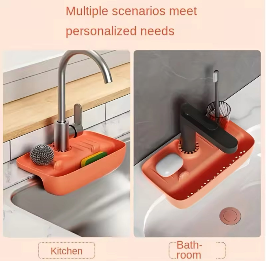 Silicone Sink Drain Faucet Rack, Non Slip Countertop Kitchen sponge rag, Soap Draining Rack