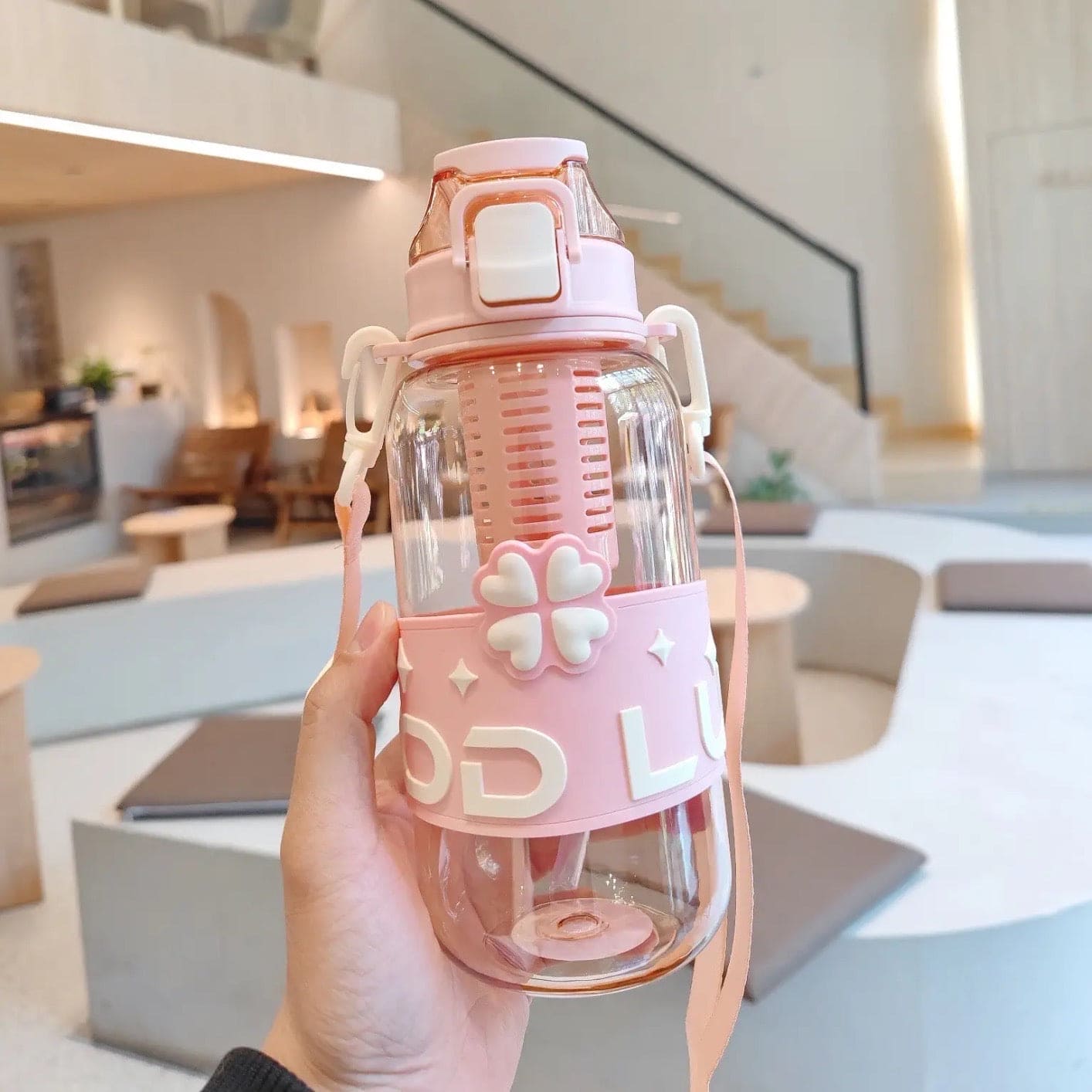 1L Student Summer Water Bottle, Fashion Plastic Bottle with Straw, Outdoor Sport with Tea Separator for Kids, 900ml Beverages Dispenser, Portable Drinking Water Bottle, Portable Drink Bottle For Outdoor, Kids Water Sippy Cup