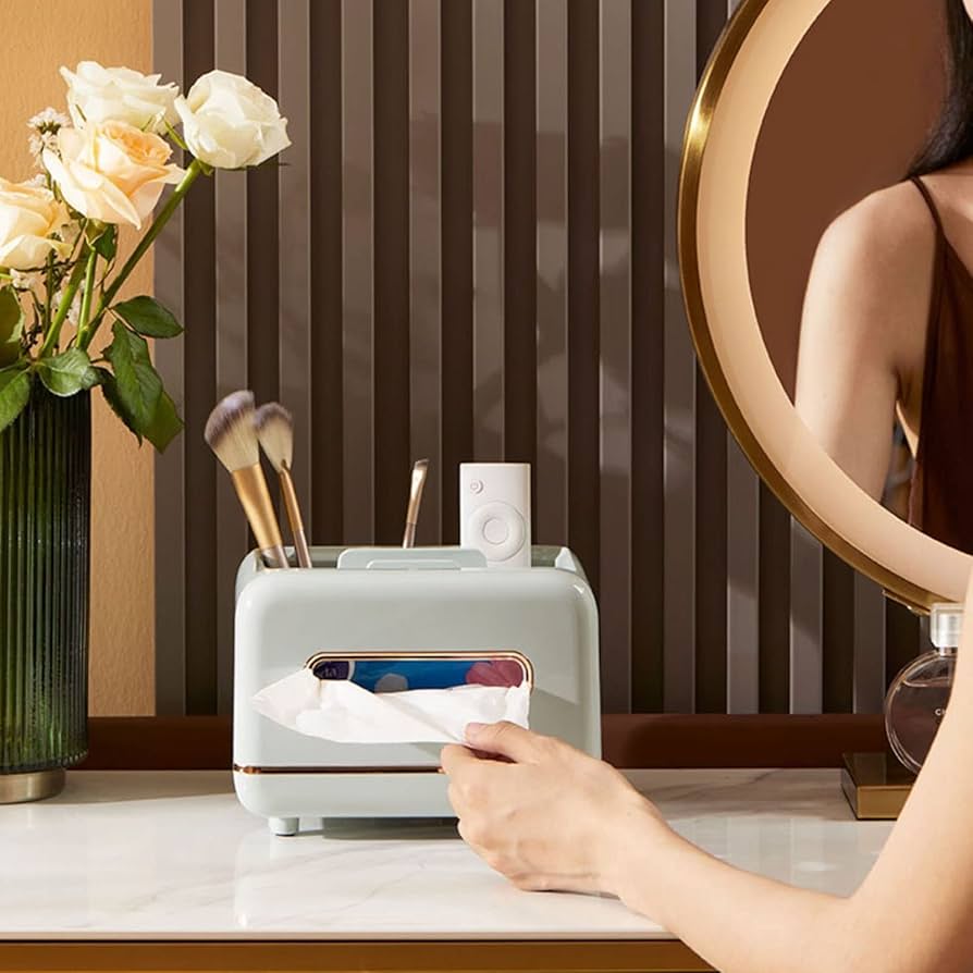 Elegant Tissue Box With Magnetic Opening, Multifunctional Tissue Holder, Large Capacity Tissue Dispenser And Phone Stand