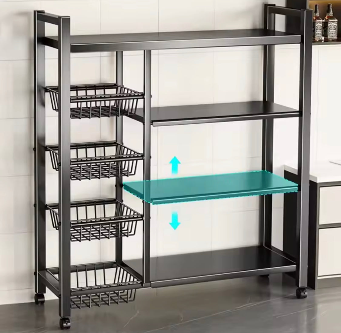 Multi Layer Storage Rolling Cart, Moveable Kitchen Storage Rack With Baskets, Multifunctional Kitchen Organizer