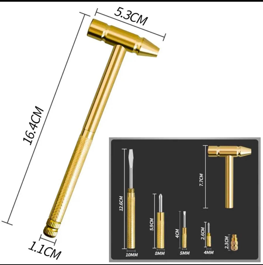 6-In-1 Mini Craft Hammer Screwdriver Set, Detachable Micro Screwdriver, Multifunction Multi Brass Hammer