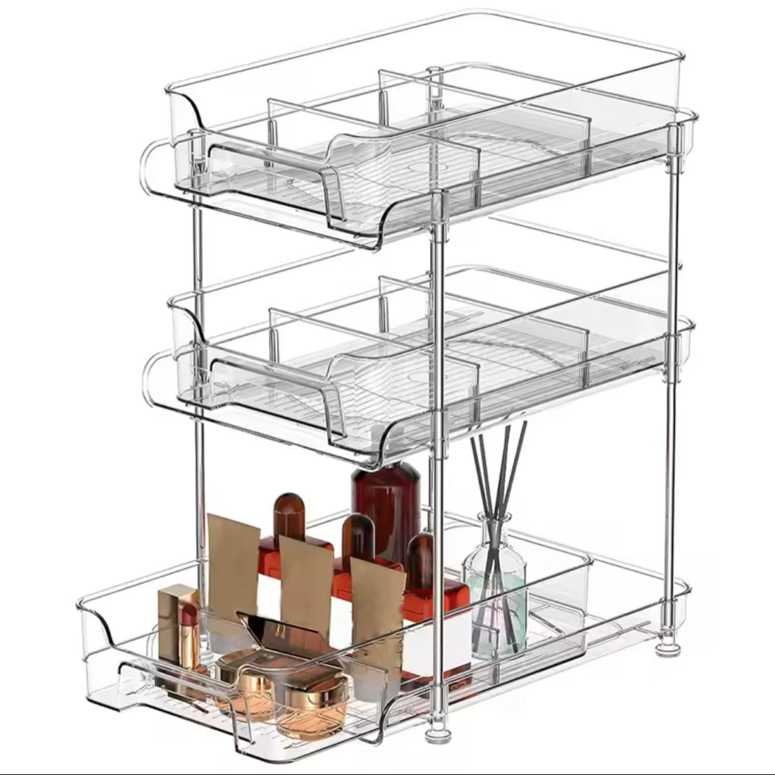 Tier Clear Pull Out Organizer, Acrylic Stackable Drawer Organizer Tray, Multipurpose Slide-Out Storage Container, Countertop and Makeup Organizer Tray