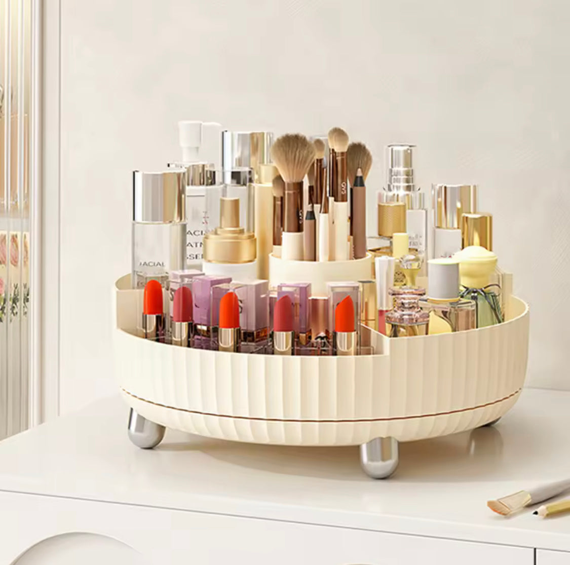 360° Rotating Vanity Organizer, Luxury Style Makeup Organizer, Lipstick And Brush Holder Desktop Tray