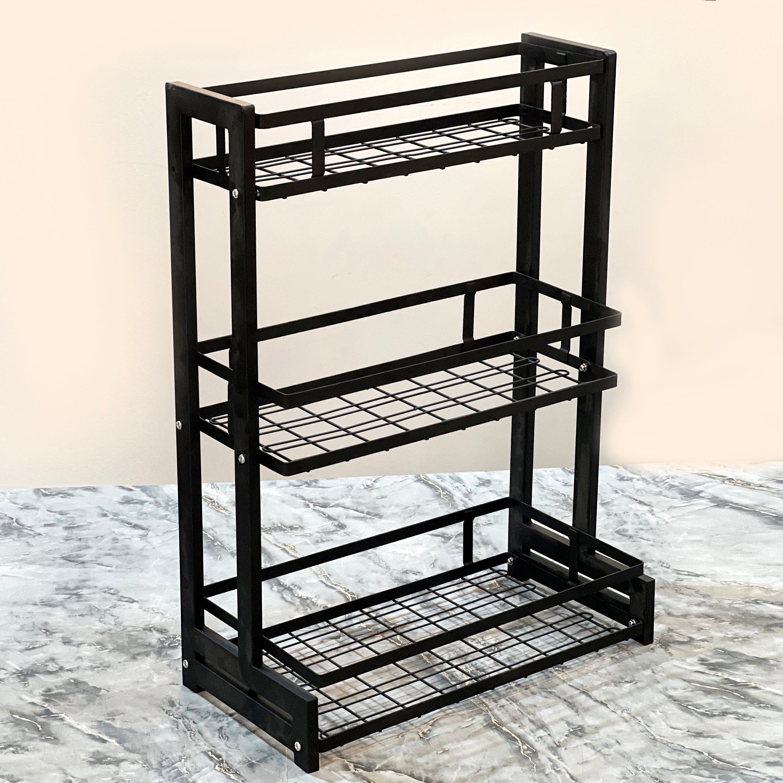3 Tier Kitchen Organizer Rack, Kitchen Metal Storage Shelf, Corner Shelf Stackable Organizer