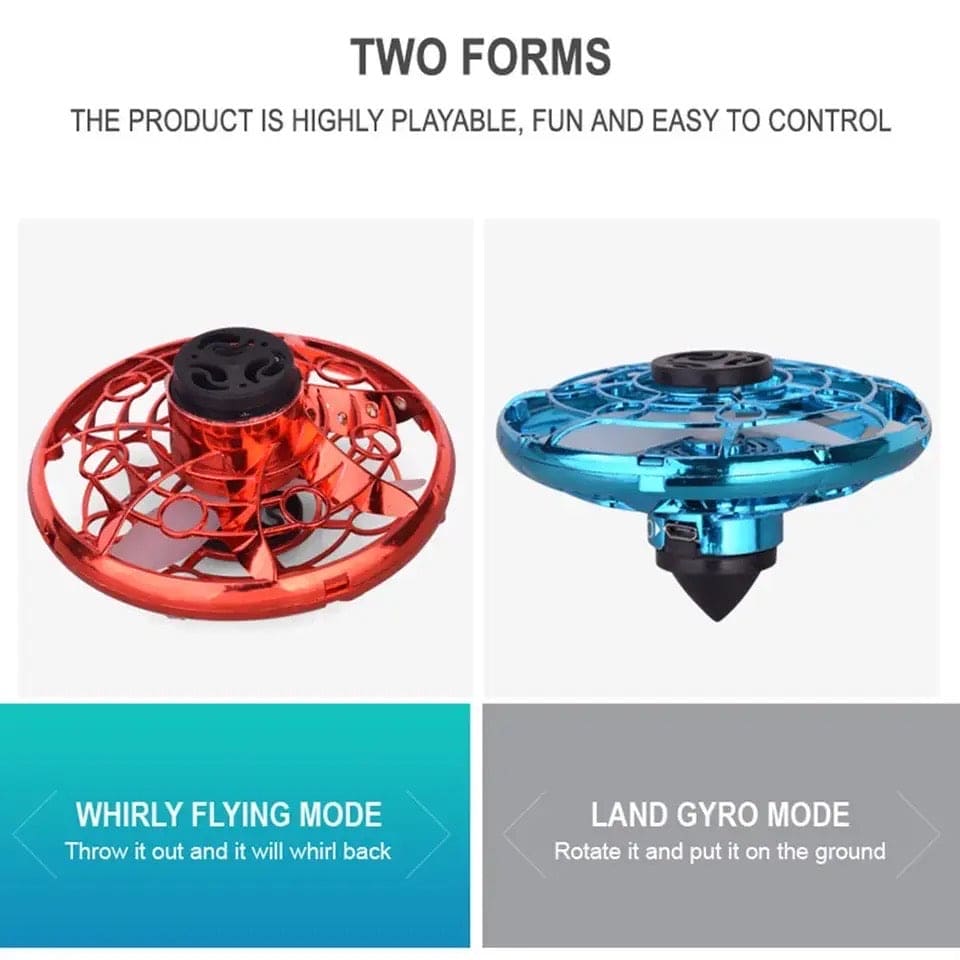 Fly Spinning Top, Flying Orbit Ball, Mini Flying UFO Toys with Spinning LED Lights, Hover Boomerang UFO Flying Hand Toy, LED 360° Mini Drone, Hand Operated Flying Spinner, Fingertip Gyro Decompression Flying Toy for Kids Adults