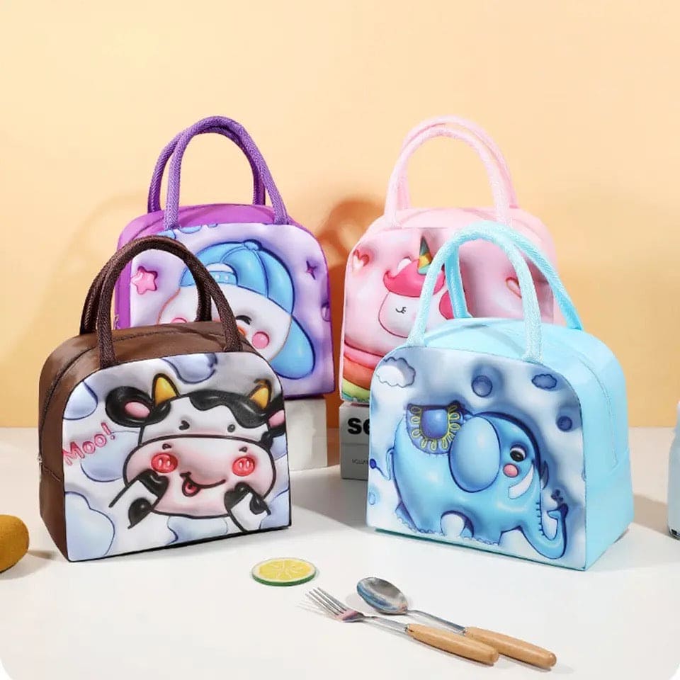 3D Thermal Lunch Bag, Cartoon Bento Bag, Large Capacity Lunch Bag with Foil Insulation, Handheld Insulated Lunch Box Bag, Children Cute Lunch Box Bag, 3D Printed Lunch Bag, Waterproof Oxford Lunch Box Bag