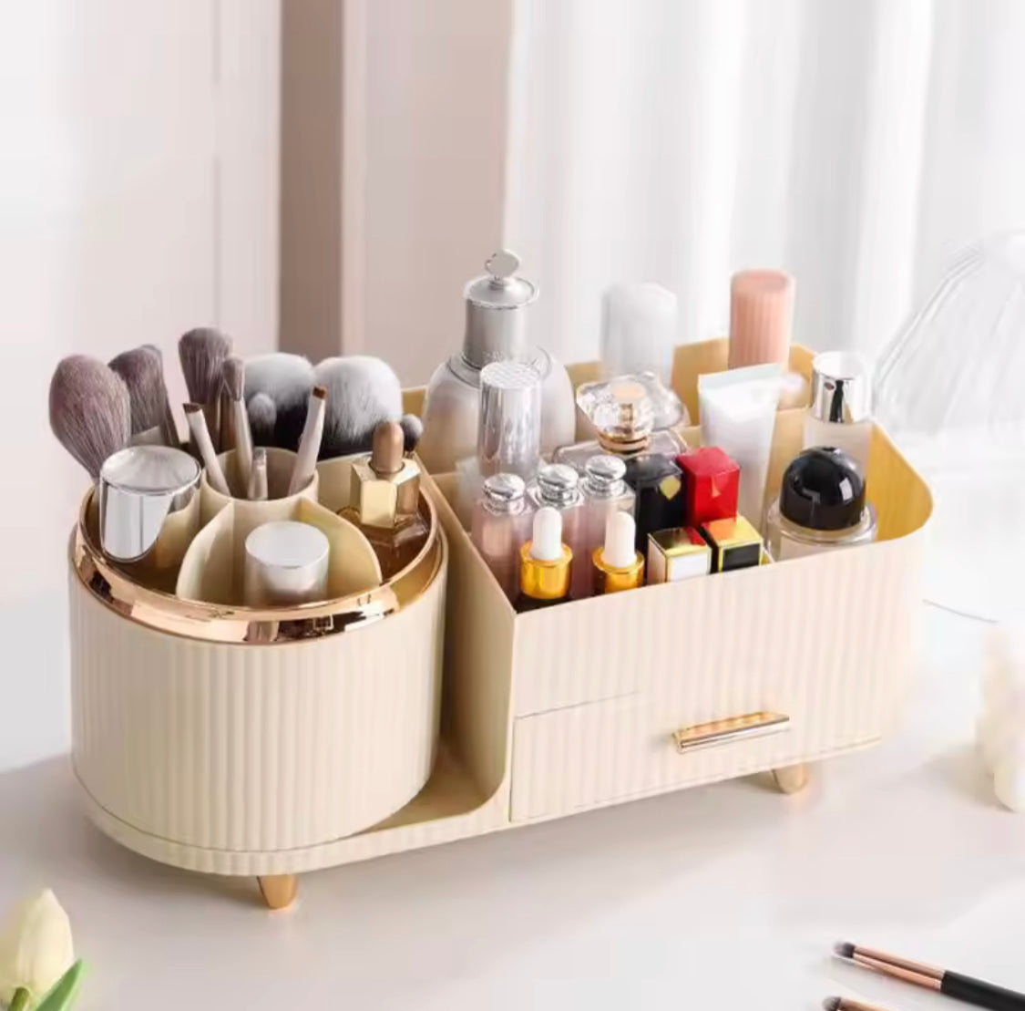 360° Rotating Cosmetic Storage Box, Makeup Organizer Box, Makeup Brushes Organizer, Cosmetic Organizer Box With Drawer and Compartments