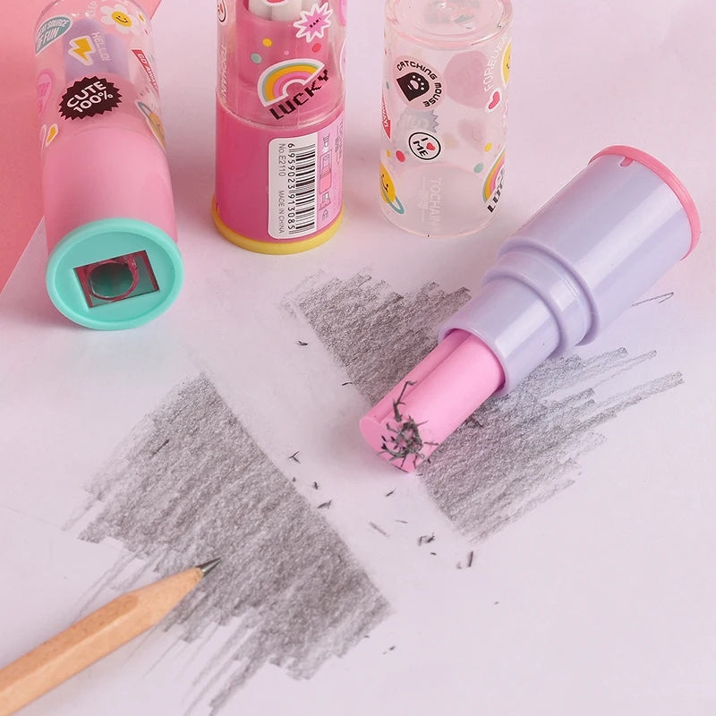 Lipstick Pencil Eraser Sharpener Cute Writing Drawing Rubber Erasers Stationery Gifts School Supplies