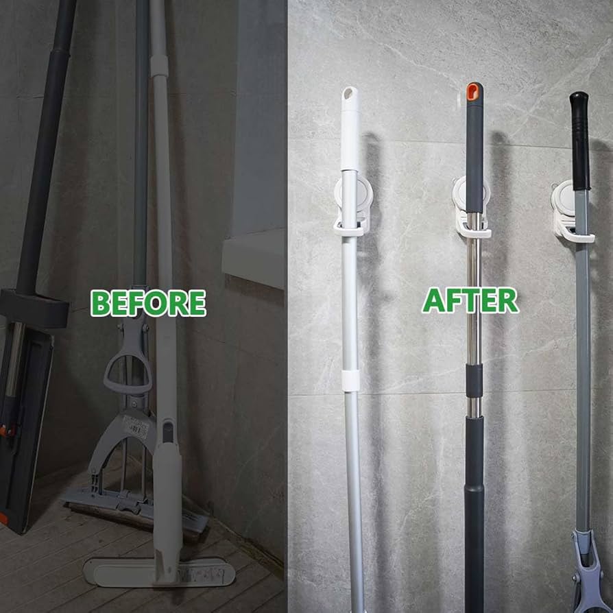 Suction Cup Mop Holder, Wall Mount Broom Holder, Mop Handle Hanger, Household Cleaning Organizer Holder