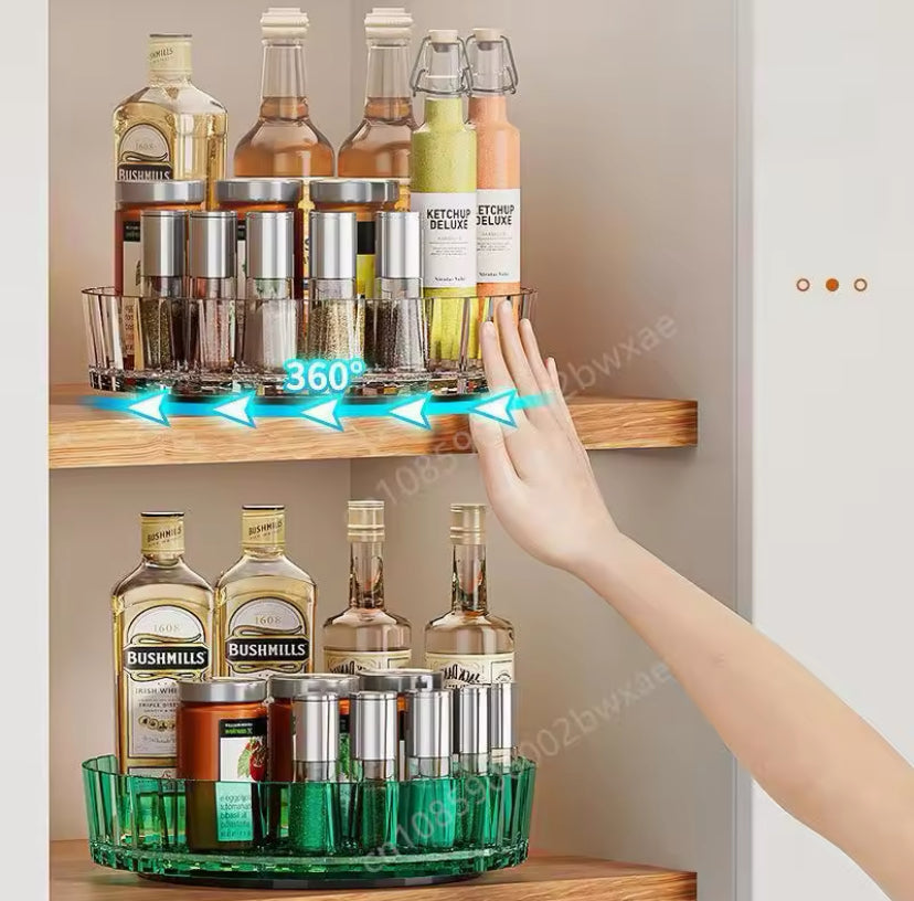 360° Rotating Tray Spice Rack, Seasoning Kitchen Organizer With Base, Non Slip Spice Round Rack Plate, Rotatable Condiment Rack, Multifunctional Rotating Fruit Tray