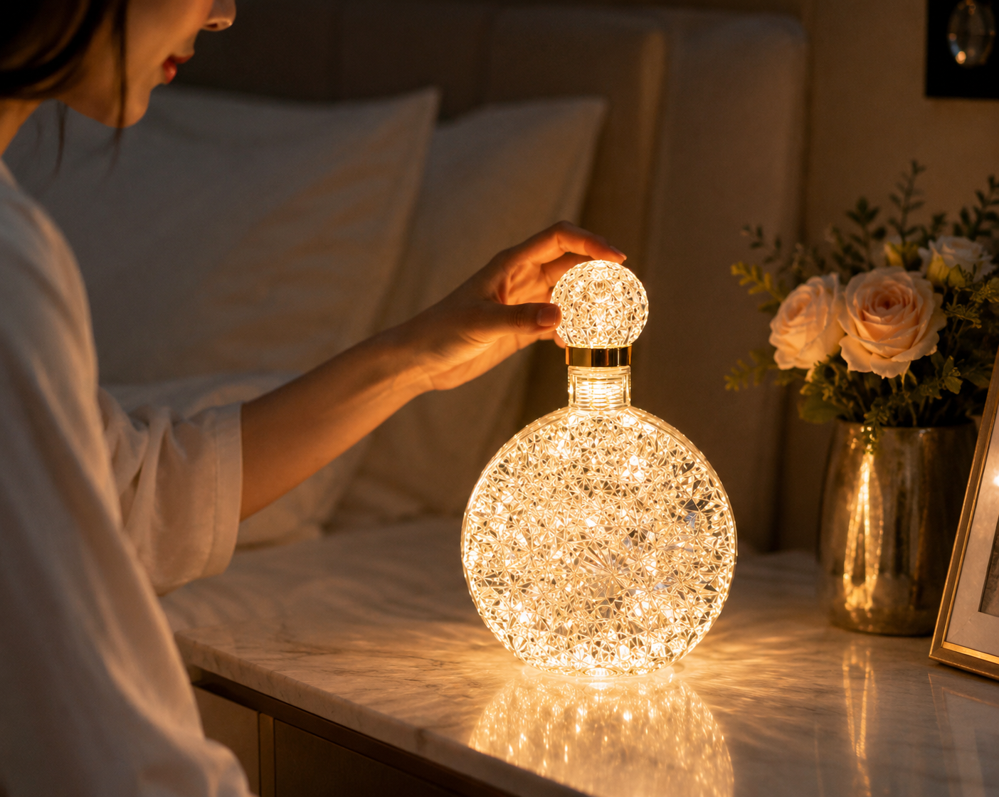 Crystal Perfume Bottle Shape Night Lamp, Decorative Ambient Table Light, Crystal Perfume Bottle Ambient Light, Decorative Table Lamp