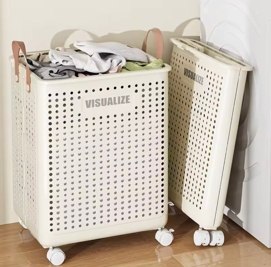 Portable Laundry Hamper With Wheels, Foldable Clothes Storage Basket, MultiPurpose Hollow Storage Box