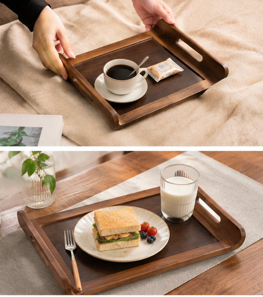 3Pcs Wooden Serving Tray Set with Handle, Multipurpose Wooden Serving Tray Set, Bamboo Style Wooden Serving Tray, Kitchen Serving Tray Set