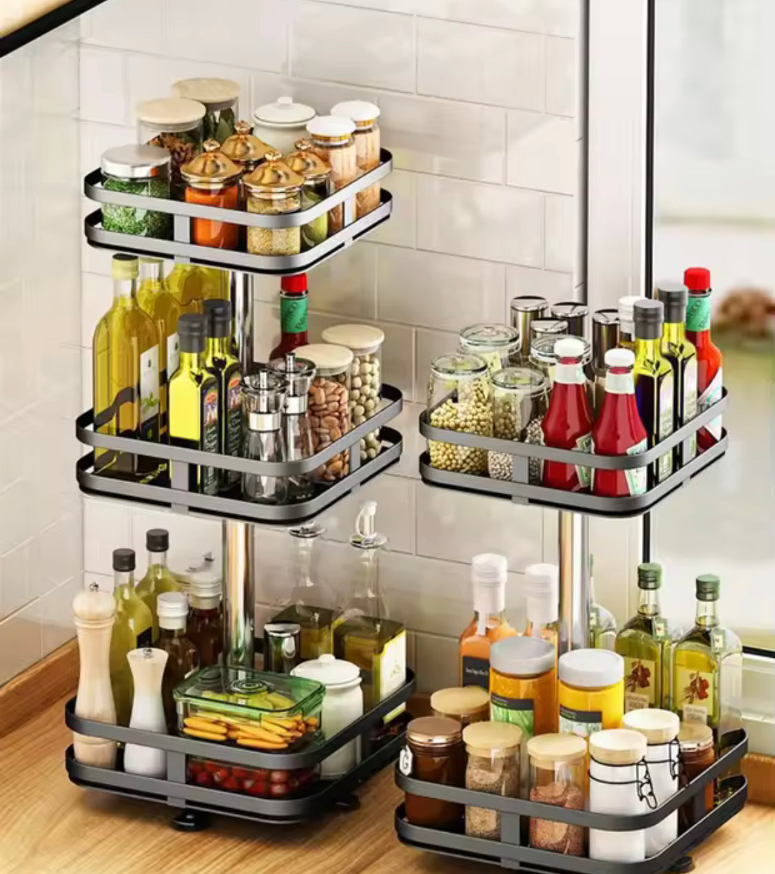 Rotating Countertop Spice Rack, Multipurpose Seasoning Spice Tray, Rotatable Spice Bottle Shelf Organizer
