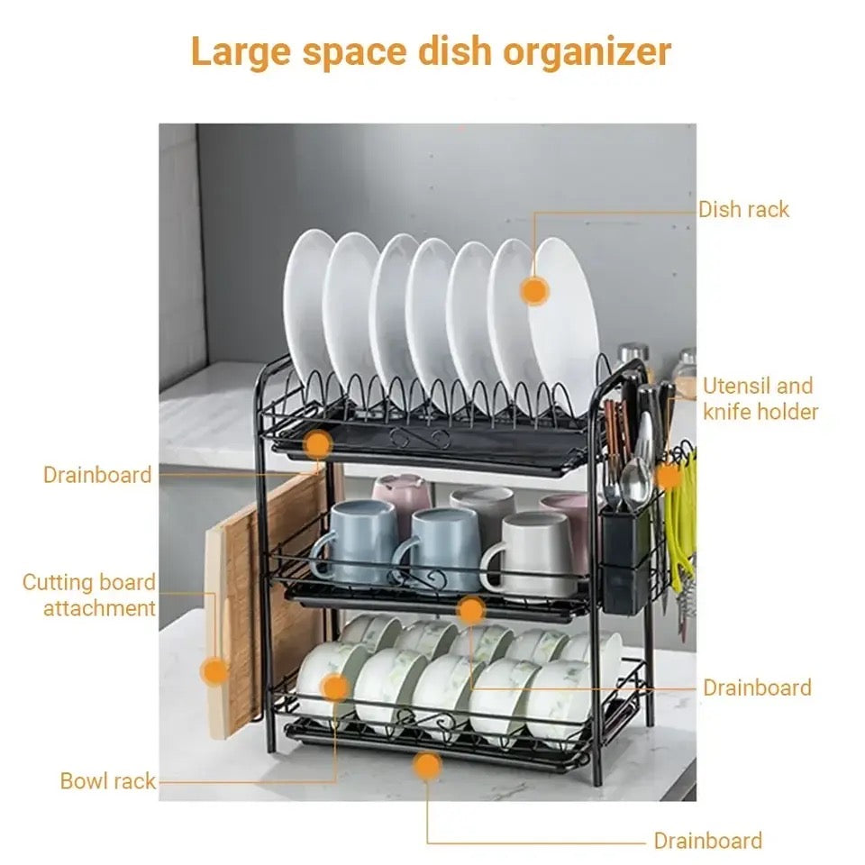 3-Tier Dish Drying Rack, Kitchen Storage Shelf, Kitchen Organizer Drainer