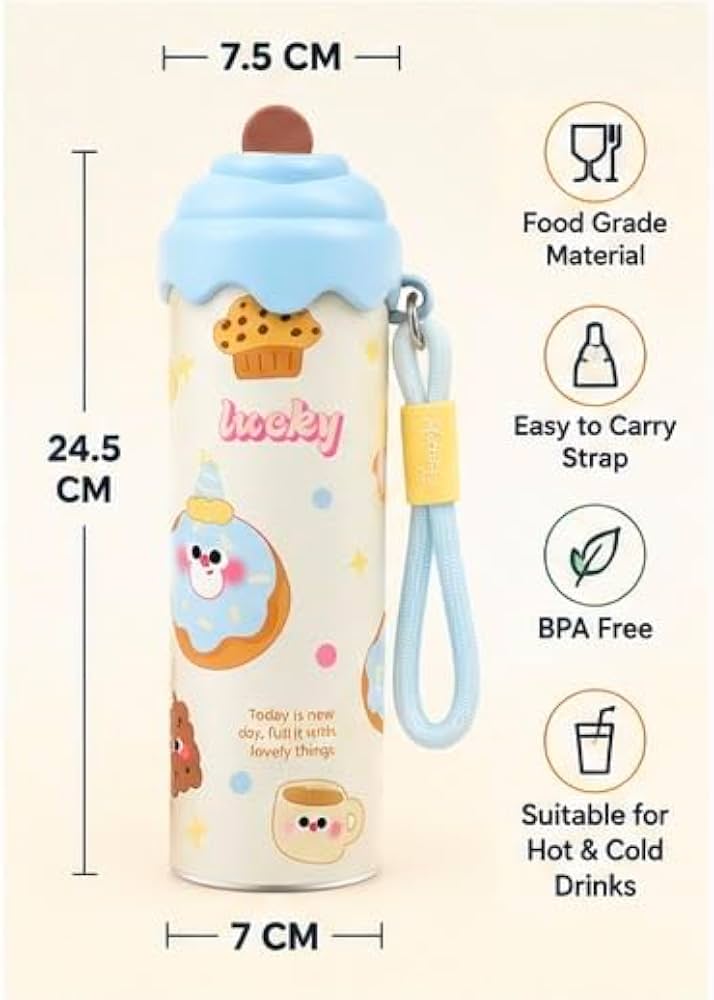 Stainless Steel Insulated Water Bottle, Cute Cartoon Kids Water Bottle, Leakproof Hot And Cold Flask, School Travel Bottle
