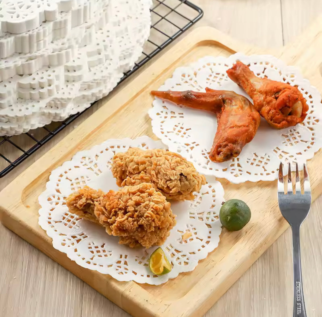 Fried Food Special Bottoms, Fried Food Oil Absorbing Paper, Round Lace Coaster Place Mat, Multipurpose White Lace Napkin, Fried Food Paper Tray Lace