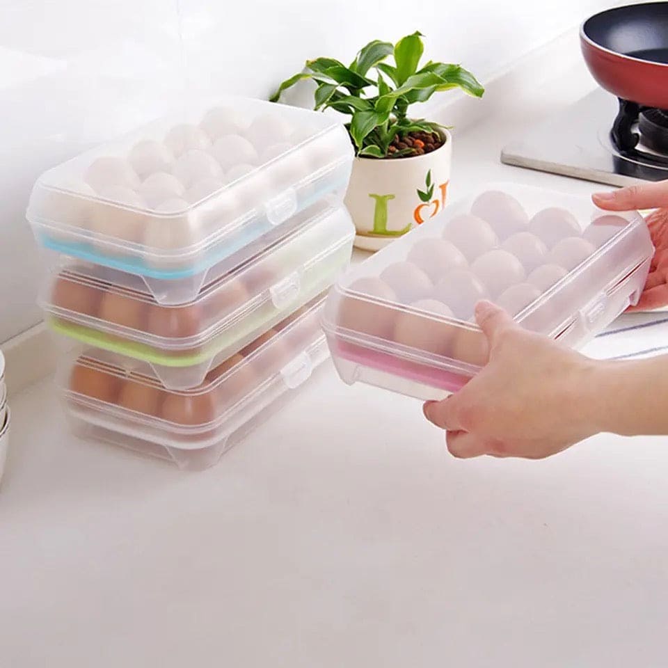 Transparent 15 Frame Egg Box, Refrigerator Egg Preservation Storage Box, Portable Egg Holder Box With Lid, Drawer Egg Carton Box, Anti-collision Plastic Egg Compartment Egg Tray, Baby Bag Egg Holder, Large Capacity Fridge Eggs Storage Box