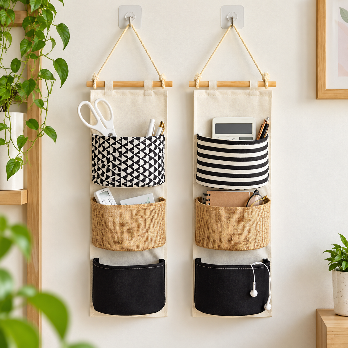 3 Pocket Hanging Storage Organizer, Hanging Closet And Wall Organizer, Space Saving Hanging Storage Bag, Wall Hanging Multipurpose Organizer