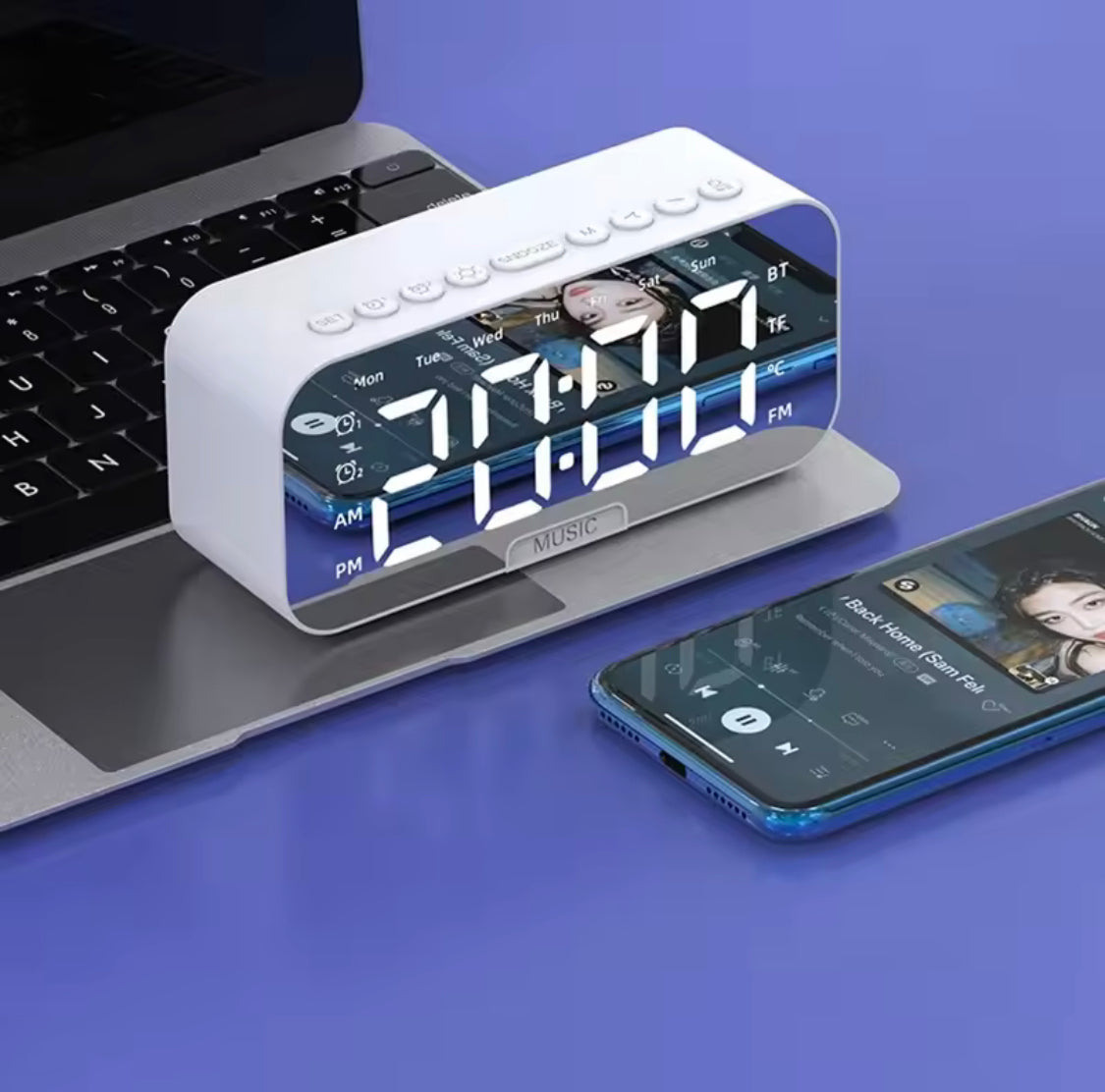 Rechargeable Alarm Clock With Speaker, Multifunction Alarm Radio Desk Clock, Wireless Bluetooth Speaker Clock