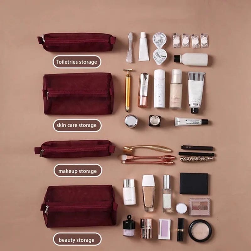 4 In 1 Foldable Mesh Bag, Separable Toiletry Storage Bag Organizer, Multifunctional Women Cosmetic Bag, Travel Organizer Foldable Hanging Nylon Wash Storage Bag, Portable Makeup Bag Toiletry Pouch, Portable Detachable Wash Pouch