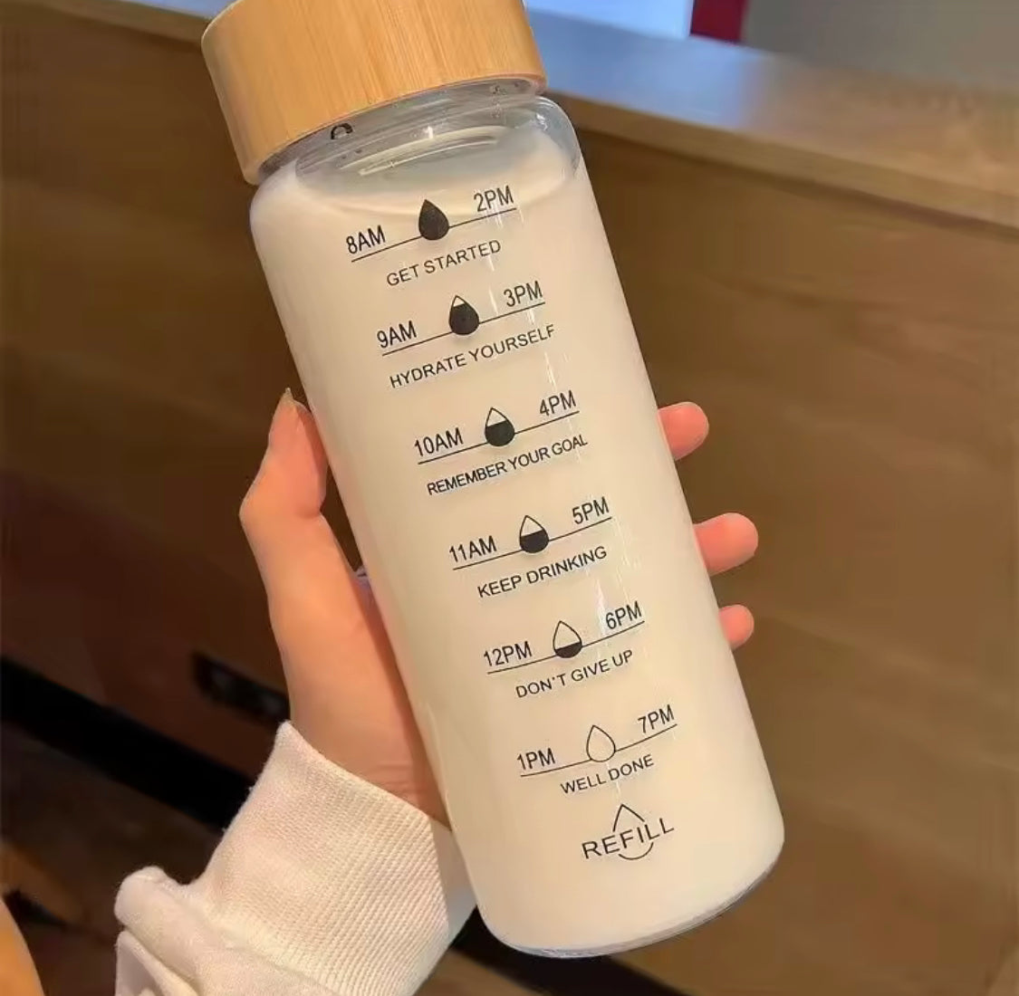 Transparent Glass Water Bottle With Wooden Lid, Airtight Glass Juice Bottle, Portable Water Glass Bottle