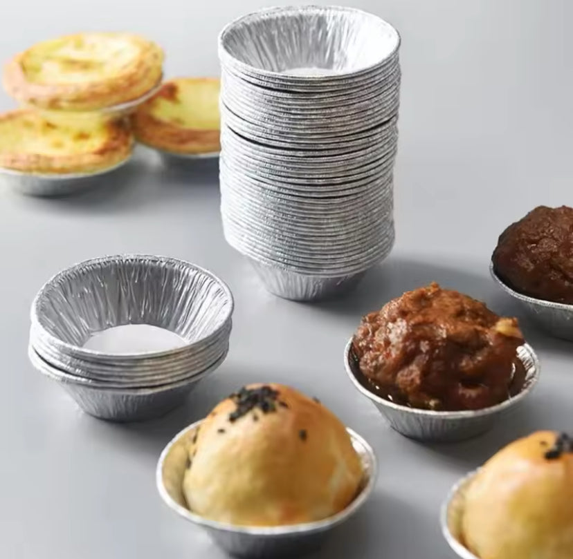 50pcs Disposable Aluminium Foil Round Cake Mold, Aluminum Foil Pans Cups, Disposable Tinfoil Tart Pan