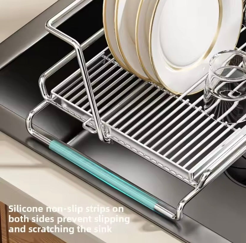 Stainless Steel Expandable Dish Drainer, Over The Sink Dish Drying Rack, Kitchen Storage Organizer, Countertop Space Saving Dish Rack