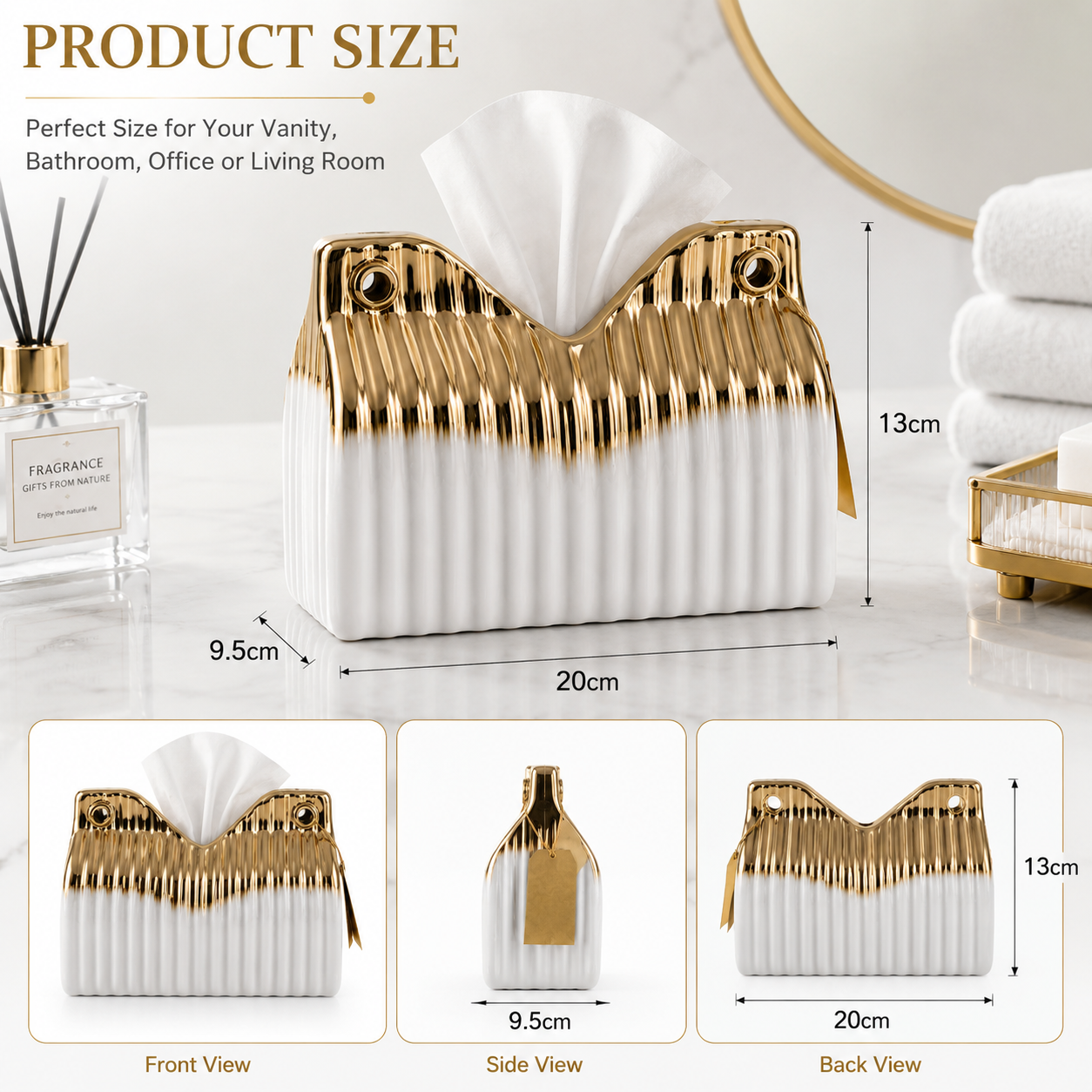 Luxury Ceramic Tissue Box, Marble Luxe Tissue Holder, Elegant Tabletop Tissue Box