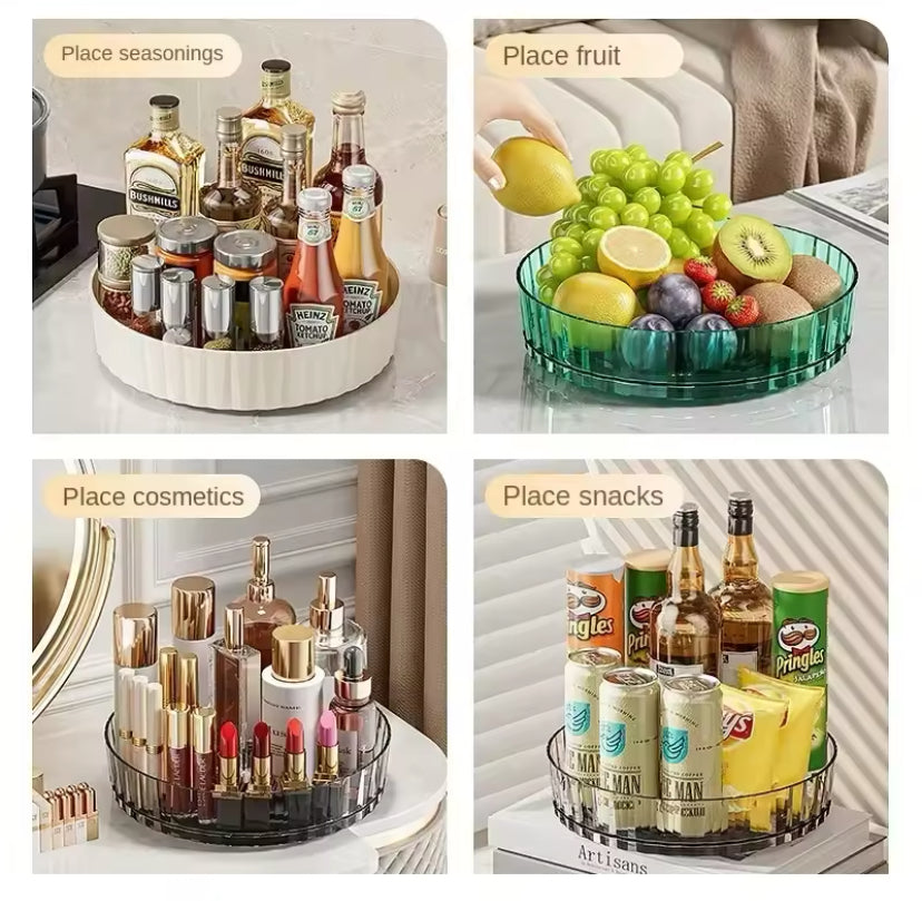 360° Rotating Tray Spice Rack, Seasoning Kitchen Organizer With Base, Non Slip Spice Round Rack Plate, Rotatable Condiment Rack, Multifunctional Rotating Fruit Tray