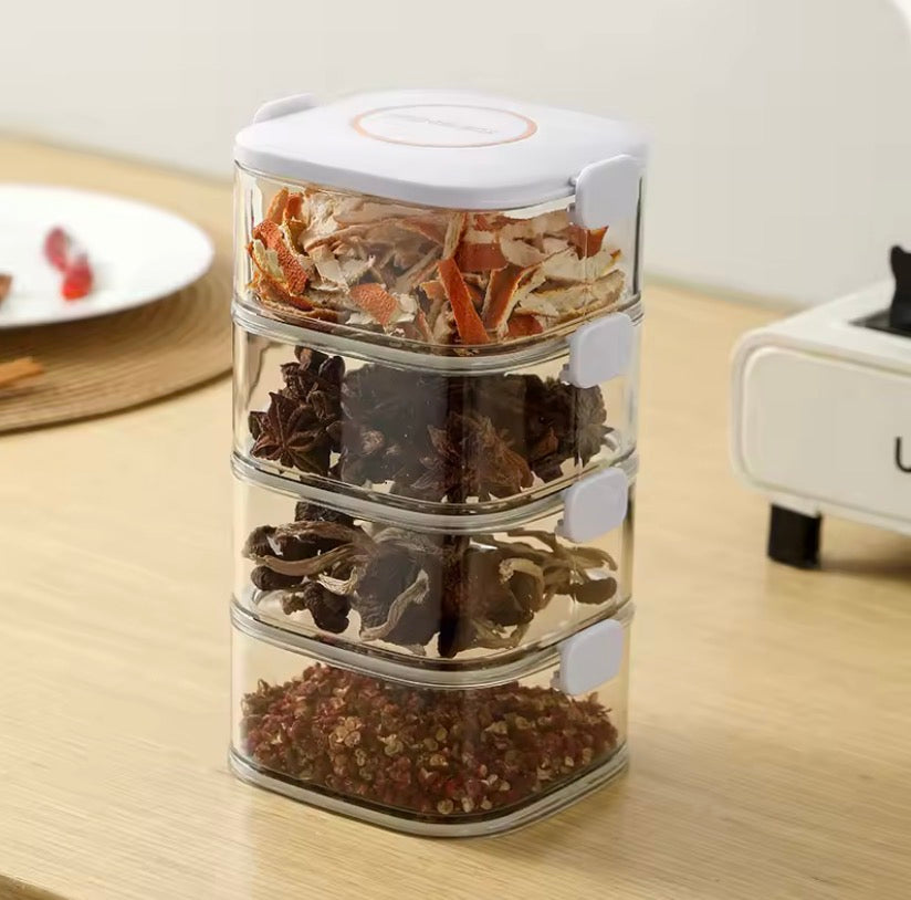 Korean Design Spices Mini Container, Stackable Airtight Spice Containers With Lid, Adjustable Compartments Spices Box