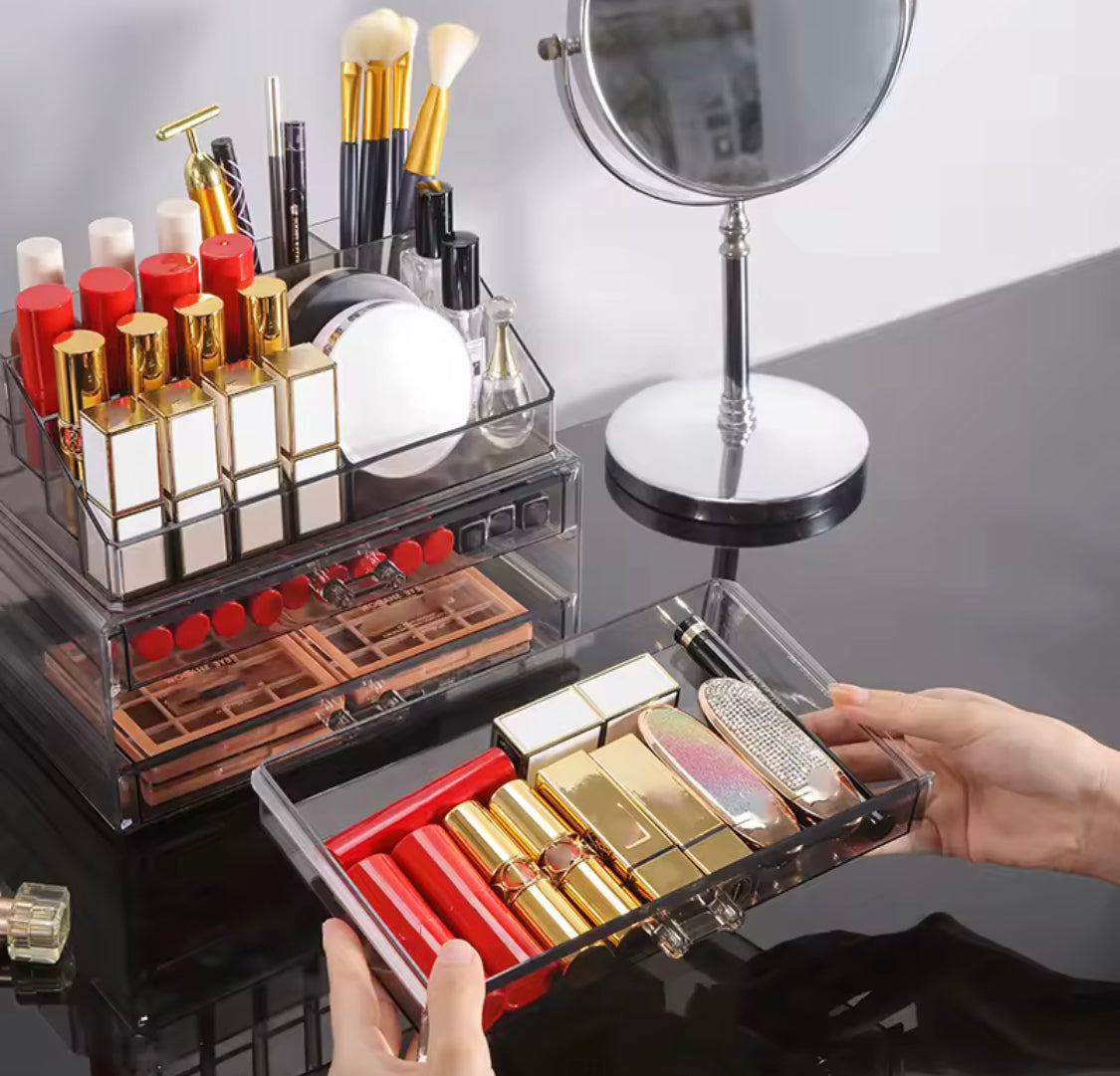 Multi Layer Makeup Organizer with Drawers, Elegant Clear Acrylic Vanity Organizer, Transparent Makeup Organizer with Drawers, Acrylic Lipstick & Cosmetic Organizer