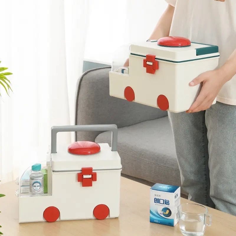 Cute Ambulance Medicine Box, Large-capacity Medicine Kit Storage Box, Household Compartmental Medicine Box, Portable First Aid Kit Container, Creative Emergency Pharmacy Pill Organizer