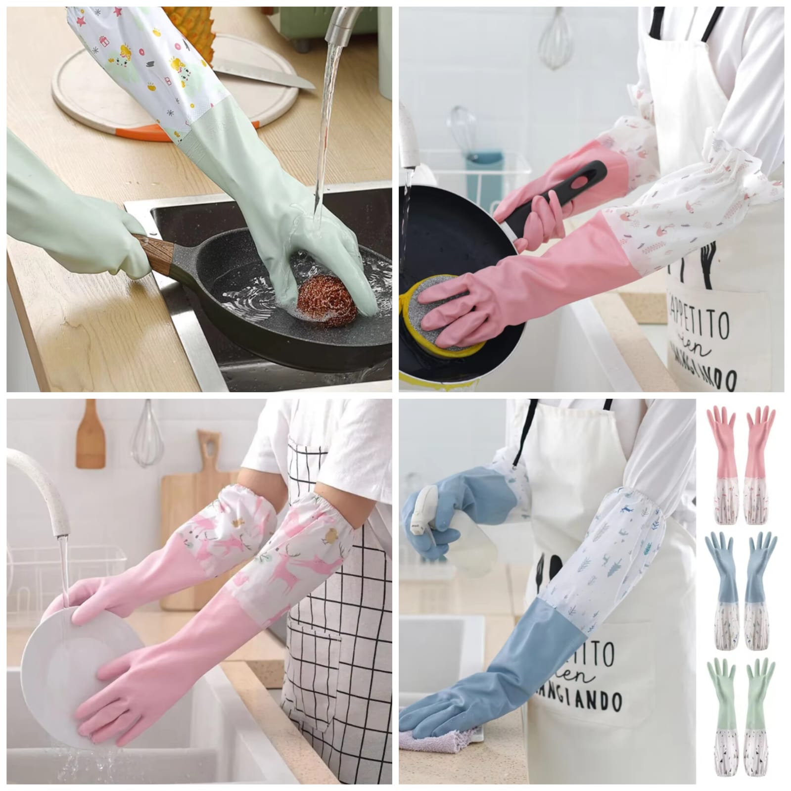 Latex Rubber Dish Washing Gloves, Long Sleeve Waterproof Cleaning Gloves, Elastic Cuffs Housework Gloves