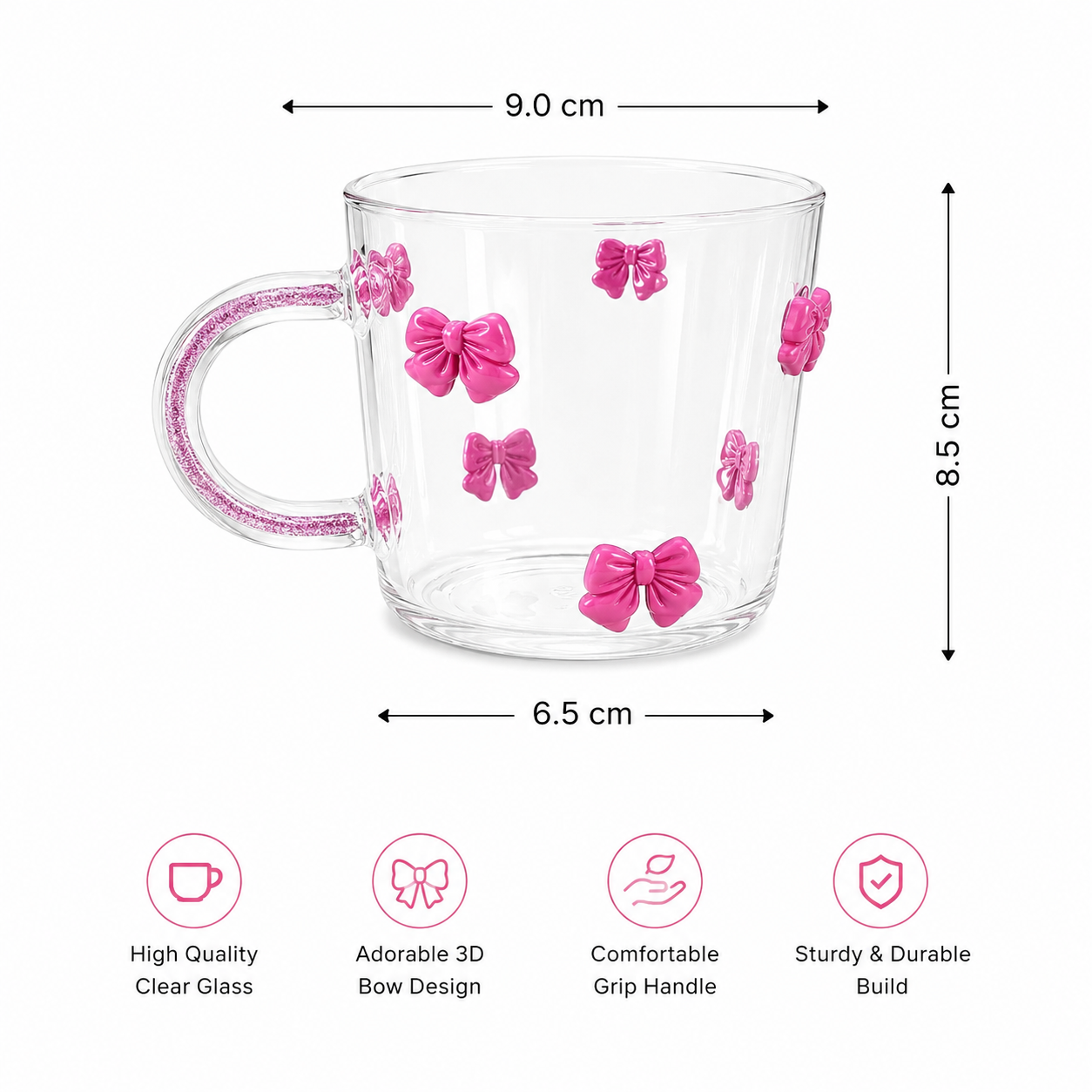 Cute 3D Bow Design Glass Cup, Aesthetic Bow Transparent Glass Mug, Elegant Coffee And Tea Cup, Adorable Bow Coffee glass Mug