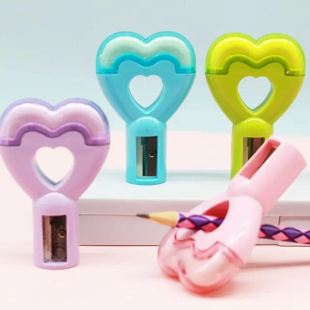 Lovely Heart Pencil Sharpener With Eraser, ABS Hand Pencil Sharpener, Kids Creative Pencil Sharpener, Children School Accessories