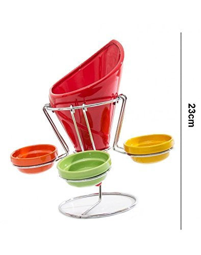 3 In 1 Snack Cone And Dip Serving Stand, French Fry Cone Serving Set With Dip Bowls, Premium Snack Serving Holder With Dip Cups, Tabletop Snack Cone Display Stand