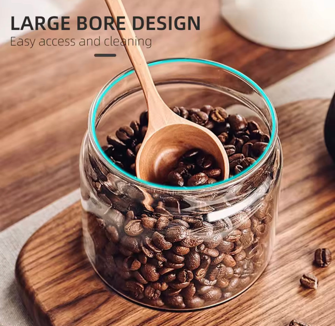 High Borosilicate Vacuum Sealed Coffee Jar, Press Down Vacuum Glass Coffee Canister, Coffee Bean Storage Container With Airtight Lid